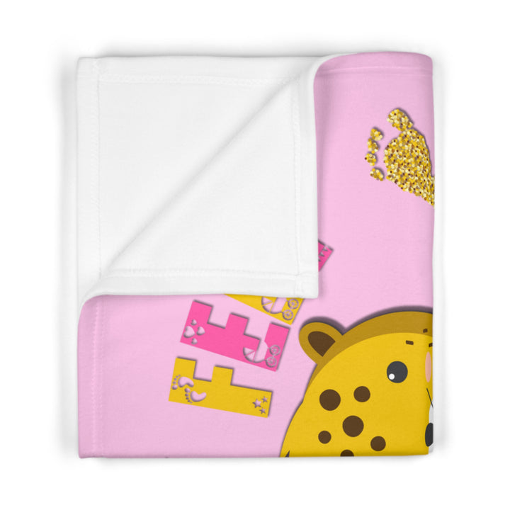 Baby Feet Acrostic Poem Blanket - Pink-Gold -  Baby Leopard- Pink