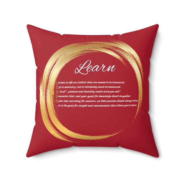 "Learn" Acrostic Poem Pillow from "Learn, Lead, Believe" Collection - Red
