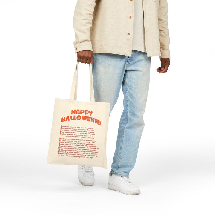 "Happy Halloween" Acrostic Poem Canvas Candy Tote Bag - Creepy Pumpkin- Personalized