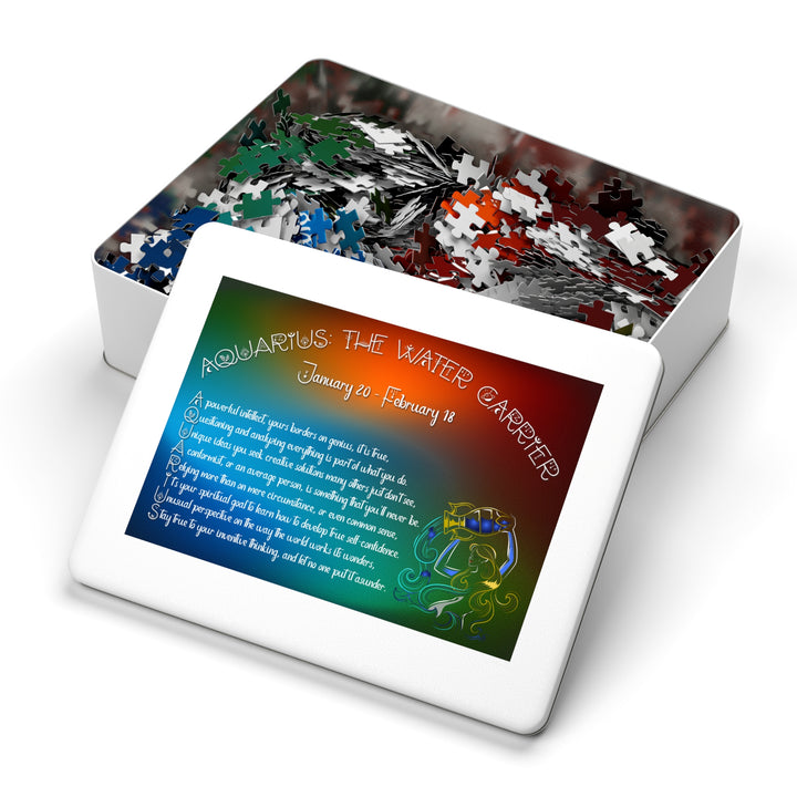 Aquarius Acrostic Poem Jigsaw Puzzle - Tin Box
