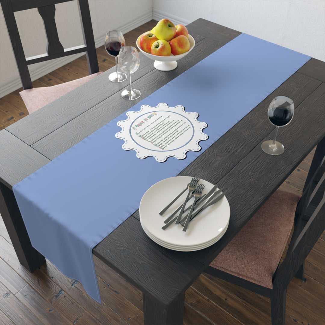 “A Baby is Born” Table Runner - Baby Items Font - Blue - No Personalization