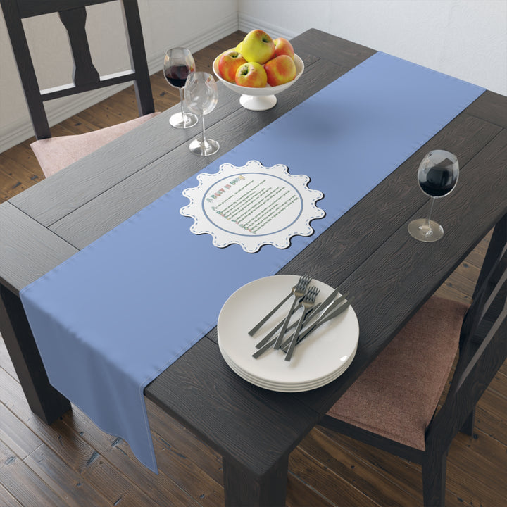 “A Baby is Born” Table Runner - Baby Items Font - Blue - No Personalization