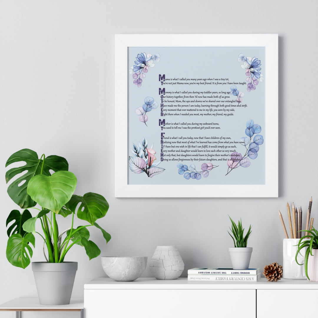 "My Mother, My Friend" Framed Acrostic Poem Print - Translucent Flower