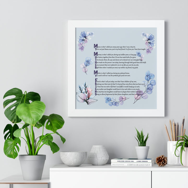 "My Mother, My Friend" Framed Acrostic Poem Print - Translucent Flower