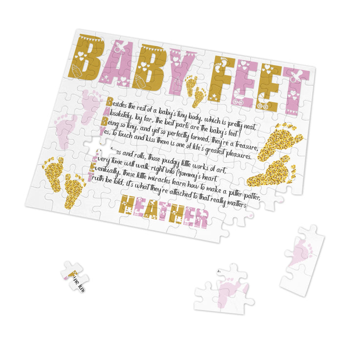 "Baby Feet" Acrostic Poem Jigsaw Puzzle - Pink and Gold - Personalized