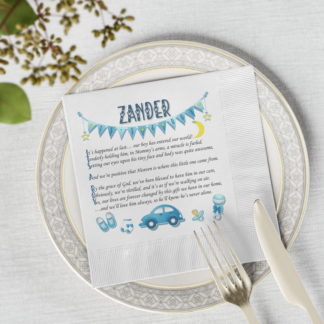 It's a Boy White Coined Napkins - Personalized