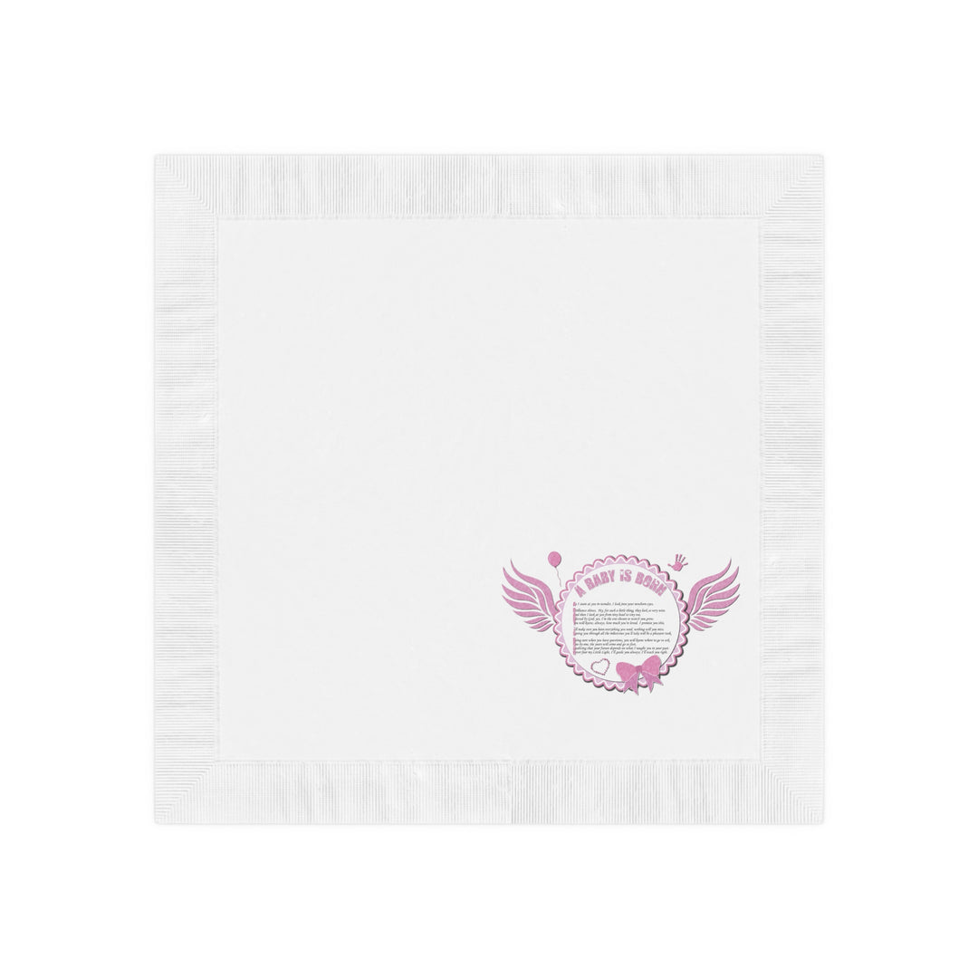 A Baby is Born Baby Shower Coined Napkins - Pink Wings - No Personalization