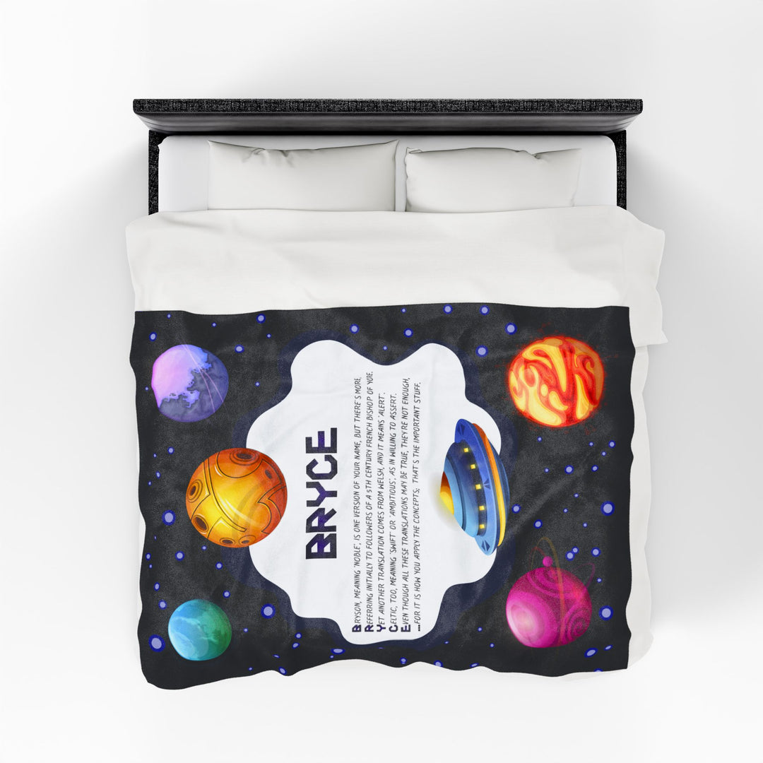 Namesakes Acrostic Poem Velveteen Plush Blanket - Space Design