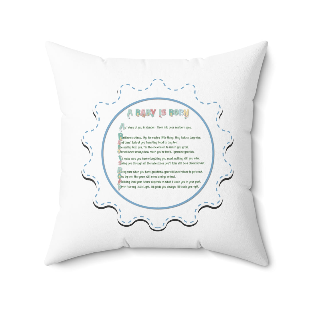 FIX TEXT "A Baby is Born" Acrostic Poem Pillow - White