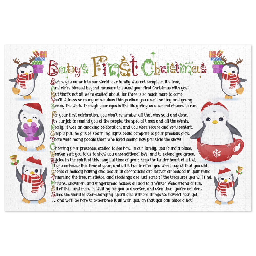 Baby's First Christmas Acrostic Poem Jigsaw Puzzle - Penguins-Christmas Items Font - Tin Box
