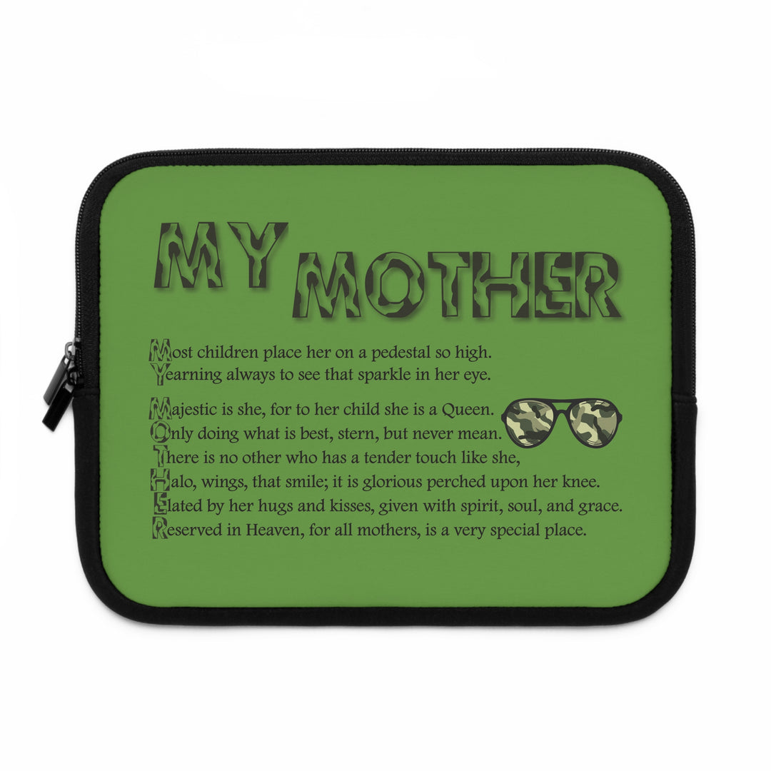 My Mother Acrostic Poem Neoprene Laptop Sleeve - Solid Black Back - Camo