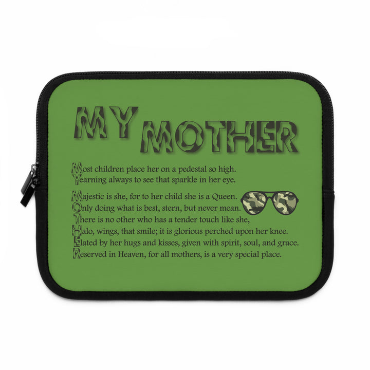 My Mother Acrostic Poem Neoprene Laptop Sleeve - Solid Black Back - Camo