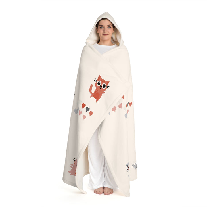 Namesakes Hooded Sherpa Fleece Blanket - Kitty and Hearts