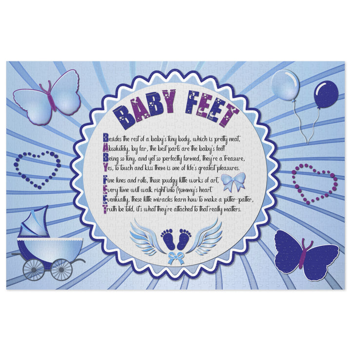 Baby Feet Acrostic Poem Puzzle - Blue Swirl - Tin Box