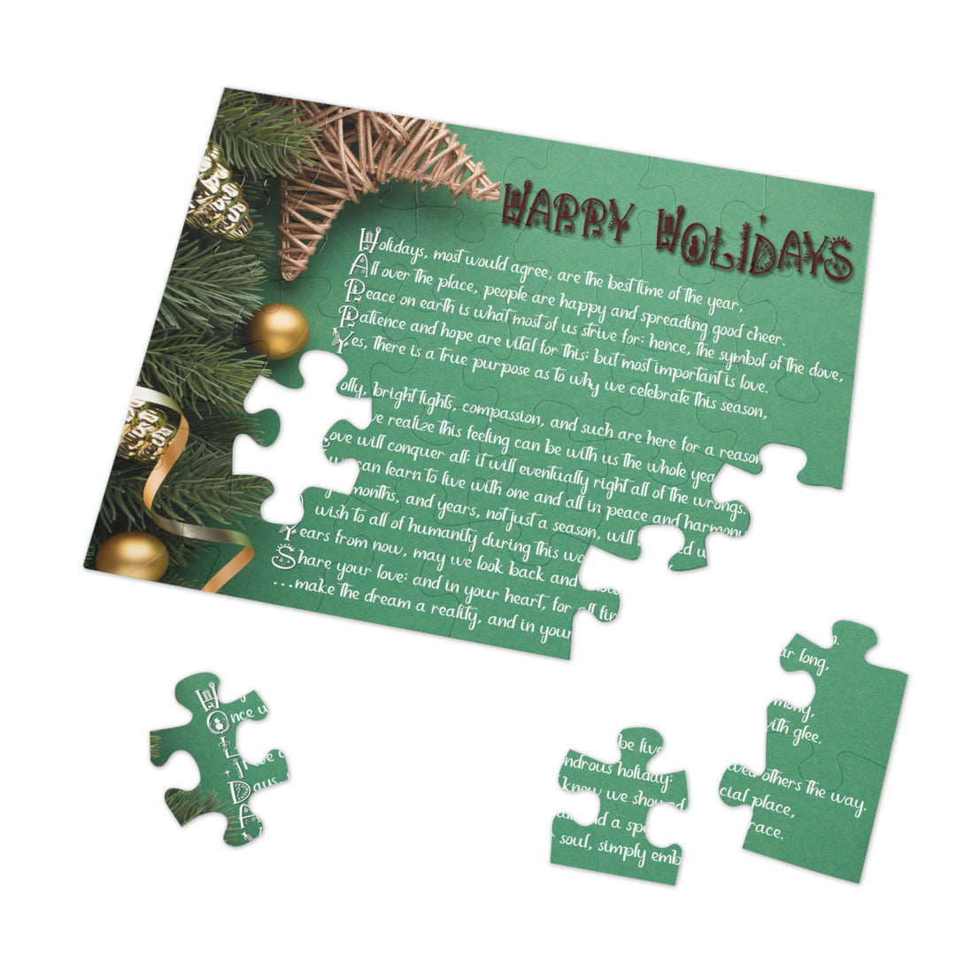 Happy Holidays Acrostic Poem Puzzle - Green Boho - Tin Box