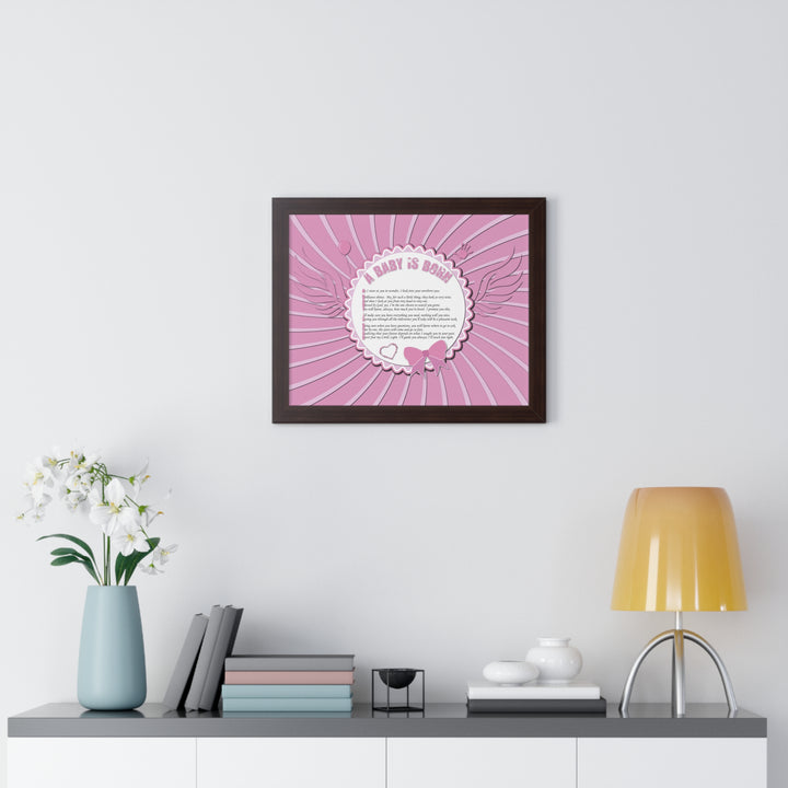 Baby Steps Acrostic Poem Framed Print "A Baby is Born" - Pink