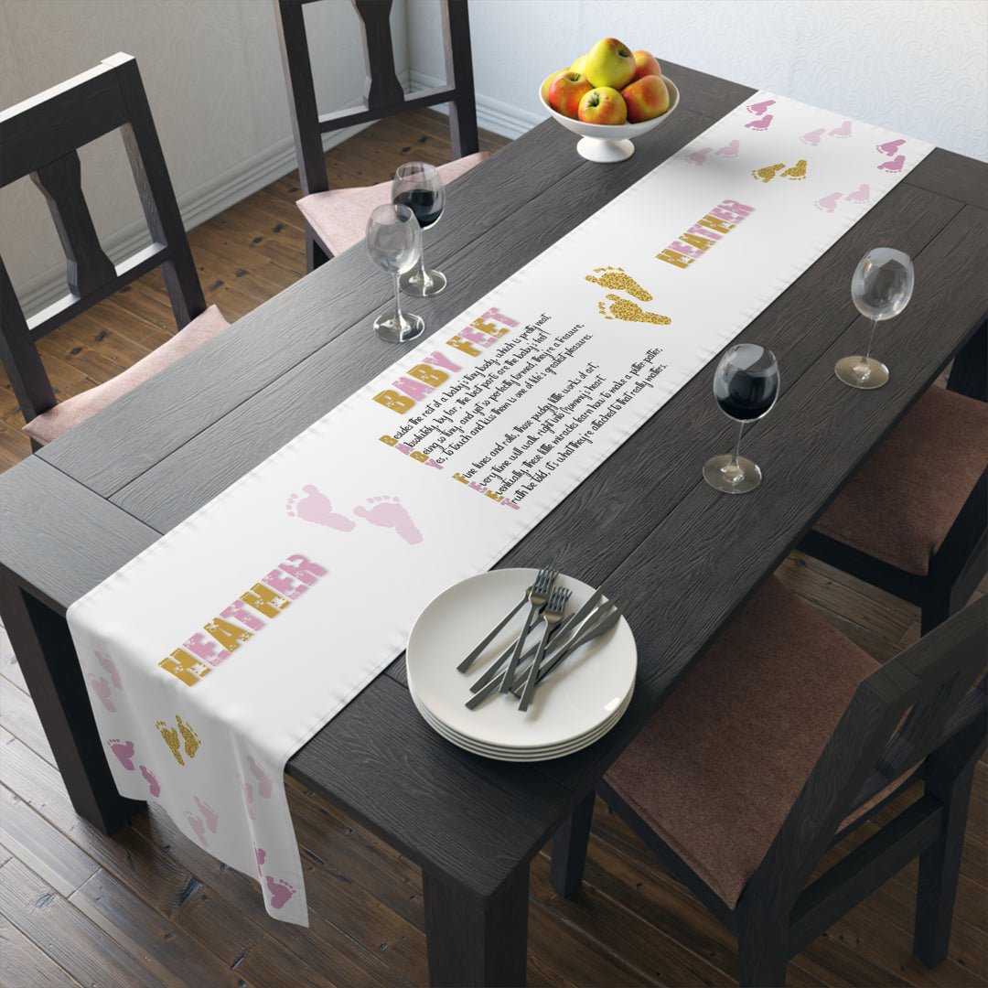“Baby Feet” Table Runner - Pink-Gold - Personalized