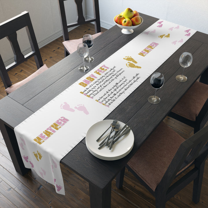 “Baby Feet” Table Runner - Pink-Gold - Personalized
