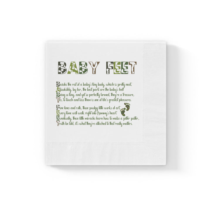 "Baby Feet" White Coined Napkins - Camo - No Personalization