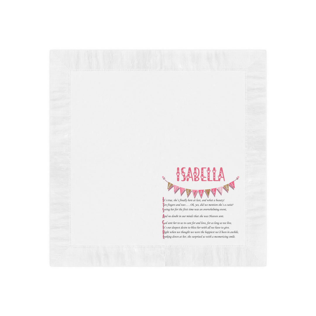 "It's a Girl" White Coined Napkins Baby Shower Napkins - Personalized