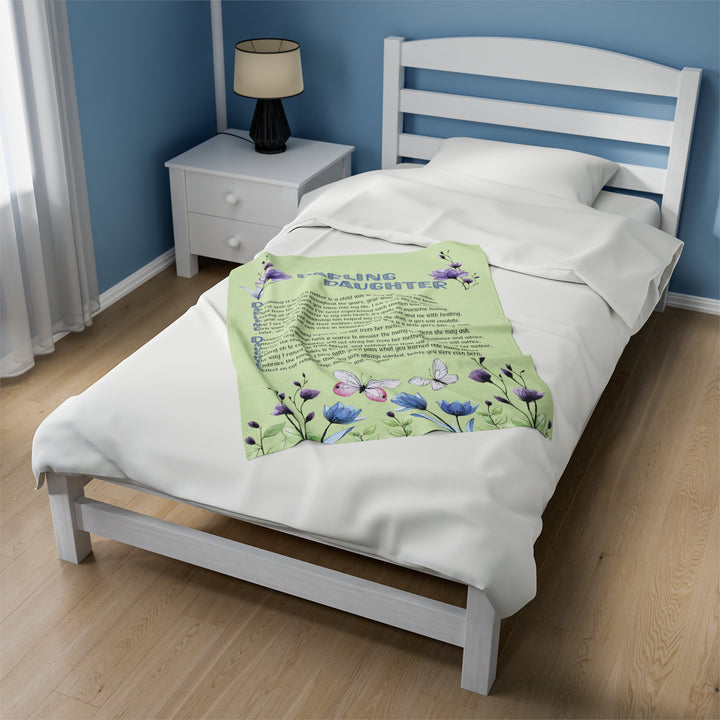It's Just a Phrase Velveteen Plush Blanket with Acrostic Poem Spelling out "Darling Daughter" - Floral Design