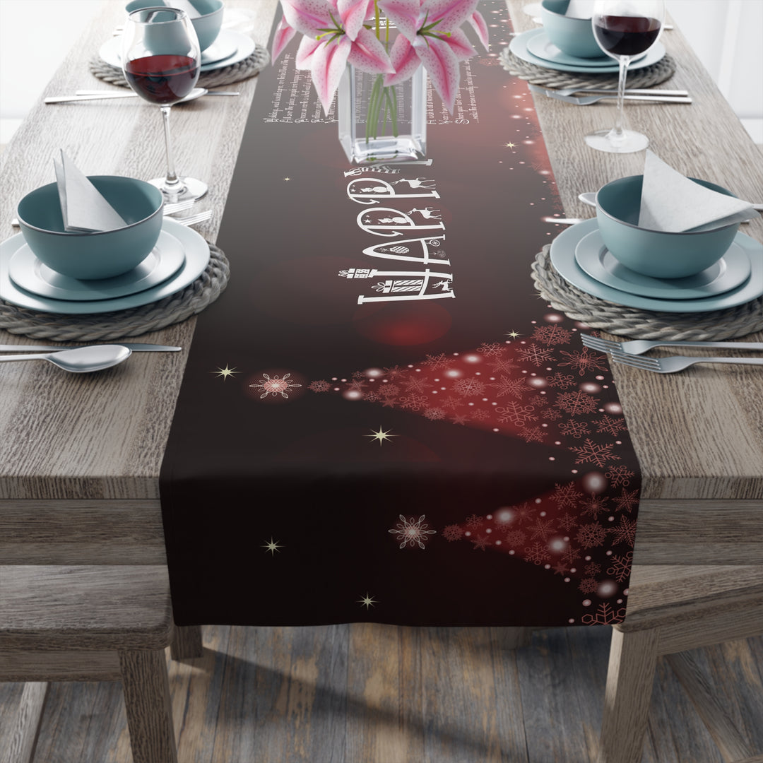 Happy Holidays Acrostic Poem Table Runner - Burgandy
