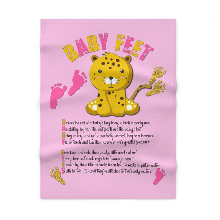 Baby Feet Acrostic Poem Blanket - Pink-Gold -  Baby Leopard- Pink
