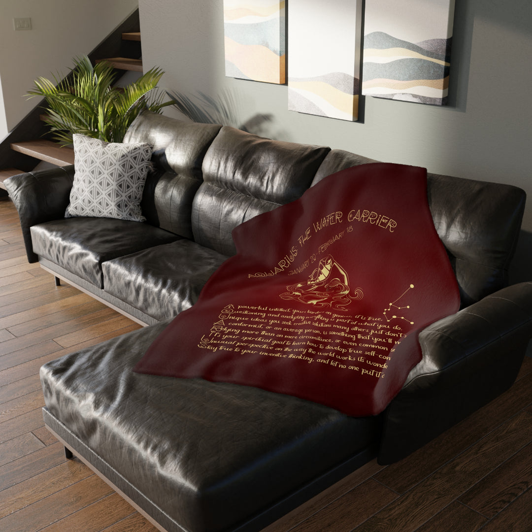 Aquarius Acrostic Poem Velveteen Microfiber Blanket (Two-sided print)
