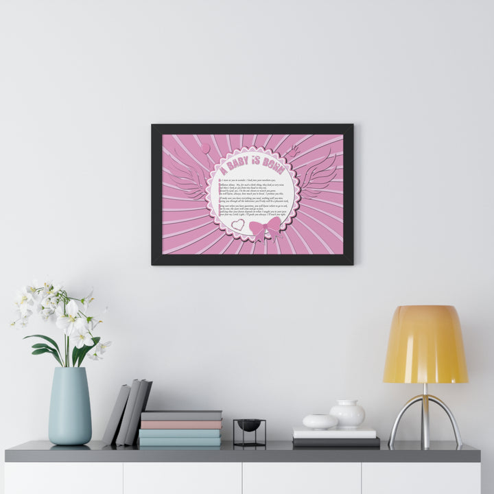 Baby Steps Acrostic Poem Framed Print "A Baby is Born" - Pink