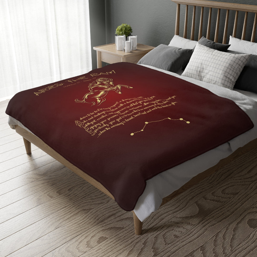 Aries Acrostic Poem Velveteen Microfiber Blanket (Two-sided print)