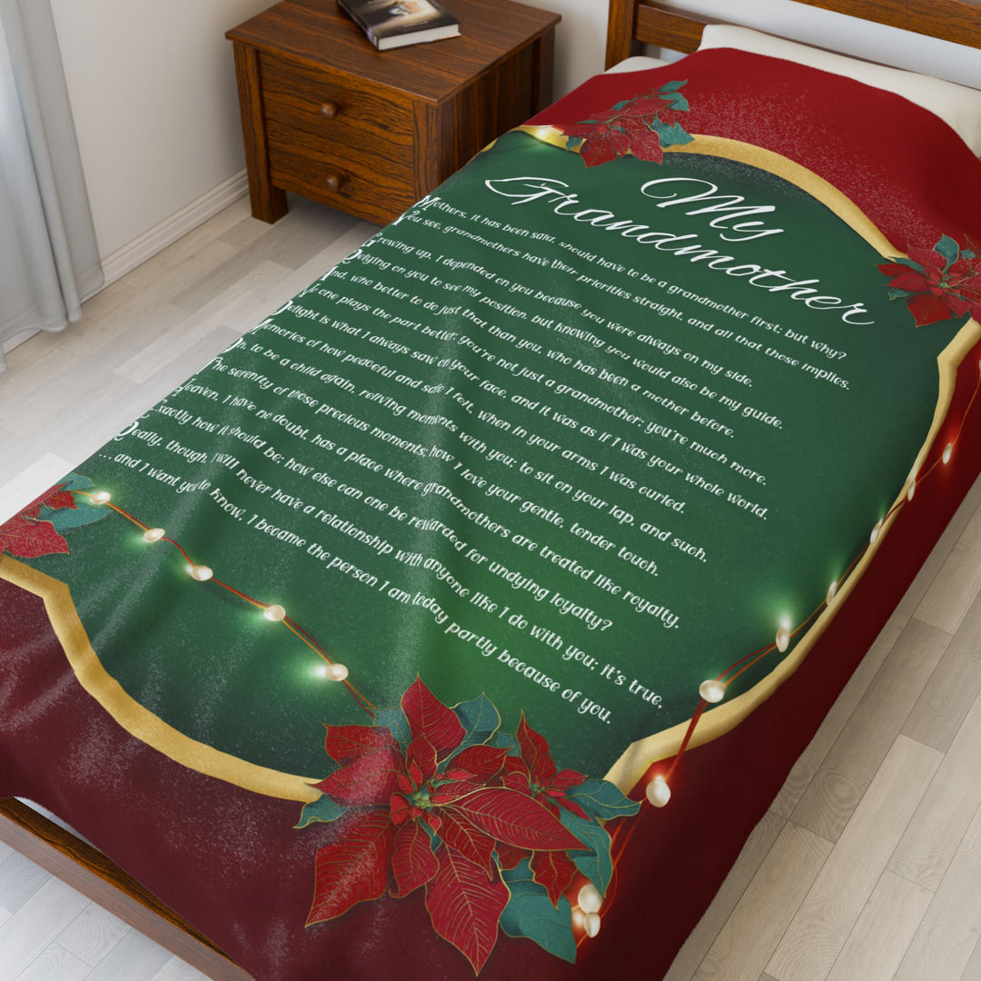 My Grandmother Acrostic Poem Velveteen Plush Blanket - Poinsettias