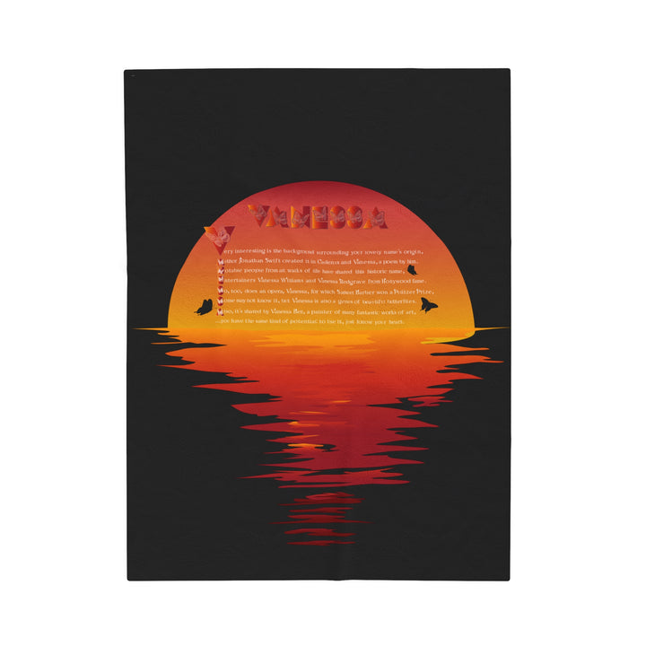 Namesakes Acrostic Poem on Black Velveteen Plush Blanket with Sunset Reflection