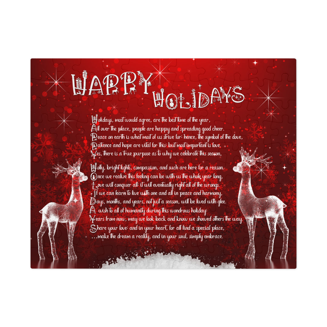 Happy Holidays Acrostic Poem Puzzle - Deer and Snow - Tin Box