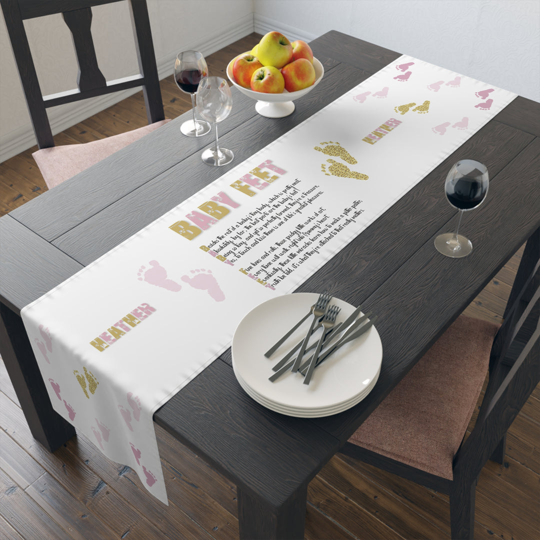 “Baby Feet” Table Runner - Pink-Gold - Personalized