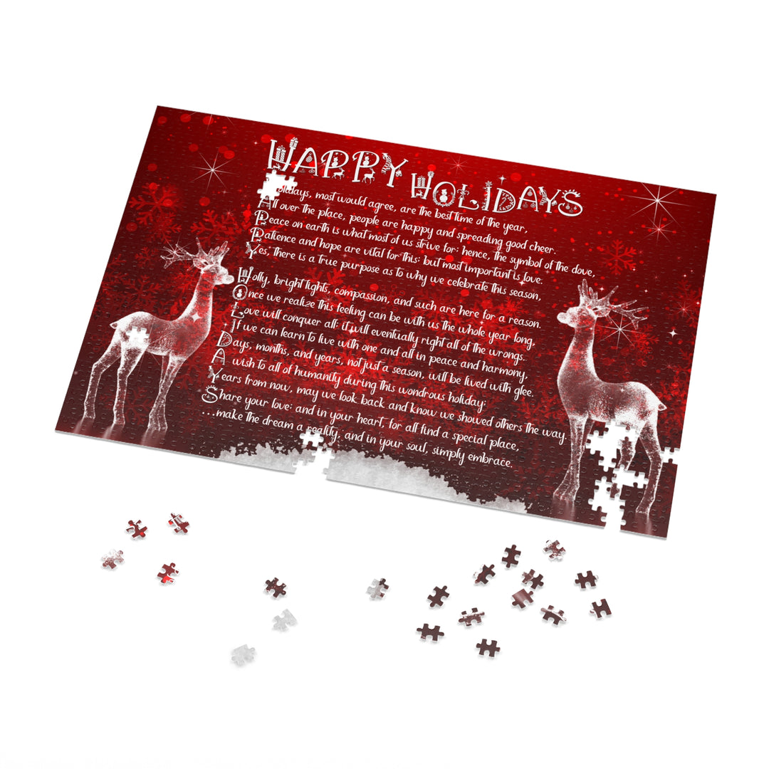Happy Holidays Acrostic Poem Puzzle - Deer and Snow - Tin Box