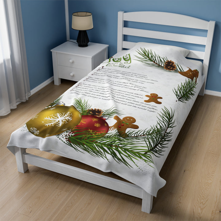 It's Just a Phrase Velveteen Plush Blanket - Gingerbread Design with Acrostic Poem "Joy to the World" - Gingerbread