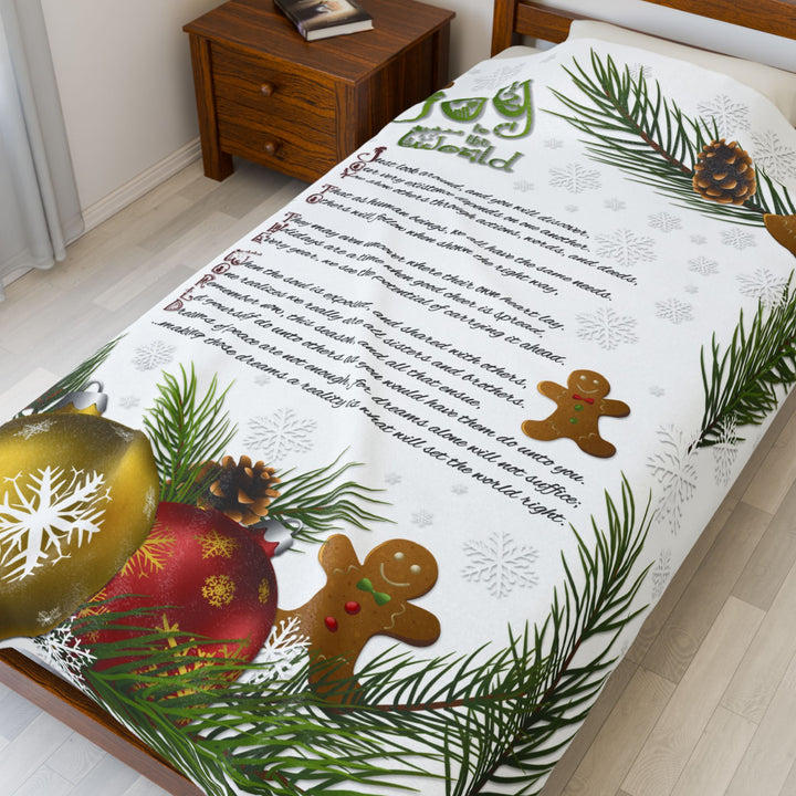 Joy to the World Acrostic Poem Velveteen Plush Blanket - Gingerbread and Ornament