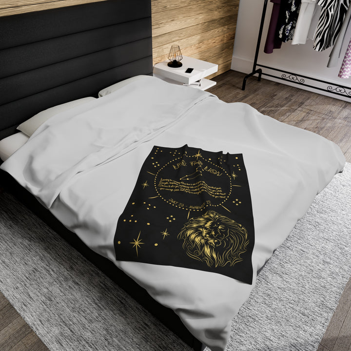 Written in the Stars Velveteen plush blanket with acrostic poem spelling out "Leo"