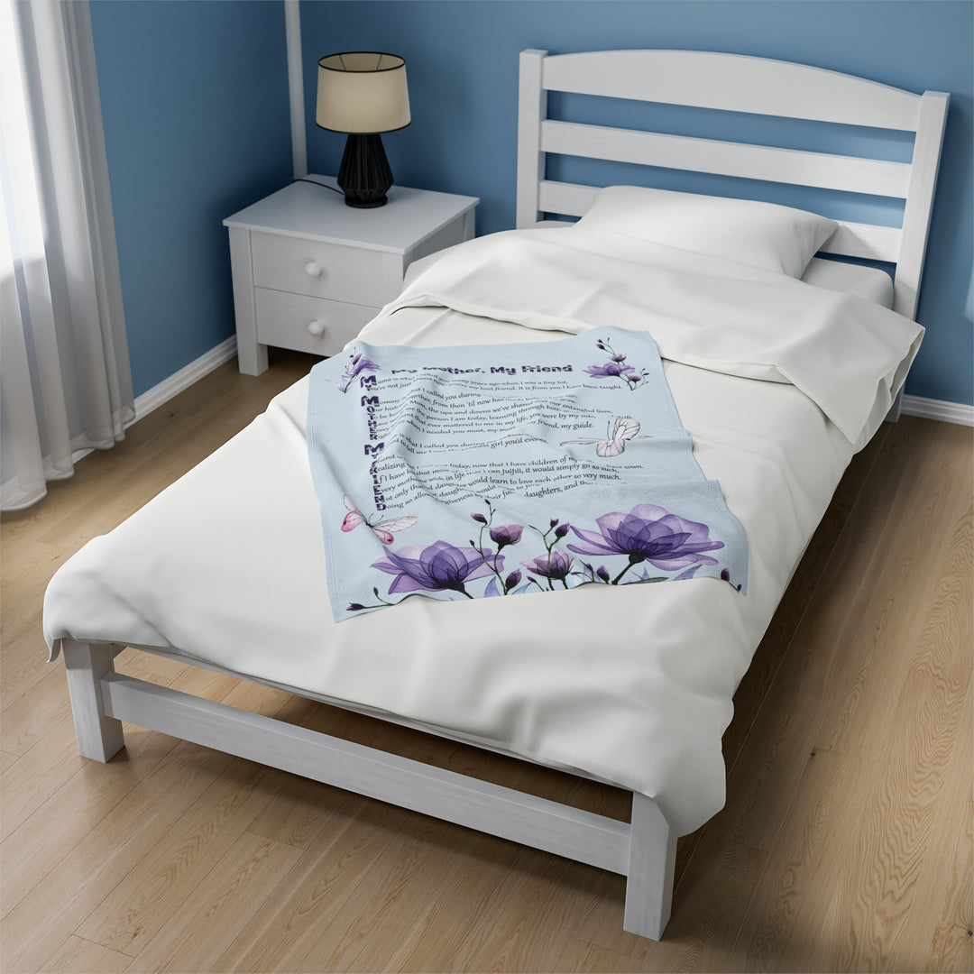 It's Just a Phrase Velveteen Plush Blanket with Acrostic Poem "My Mother, My Friend" - Lovely Flowers Design