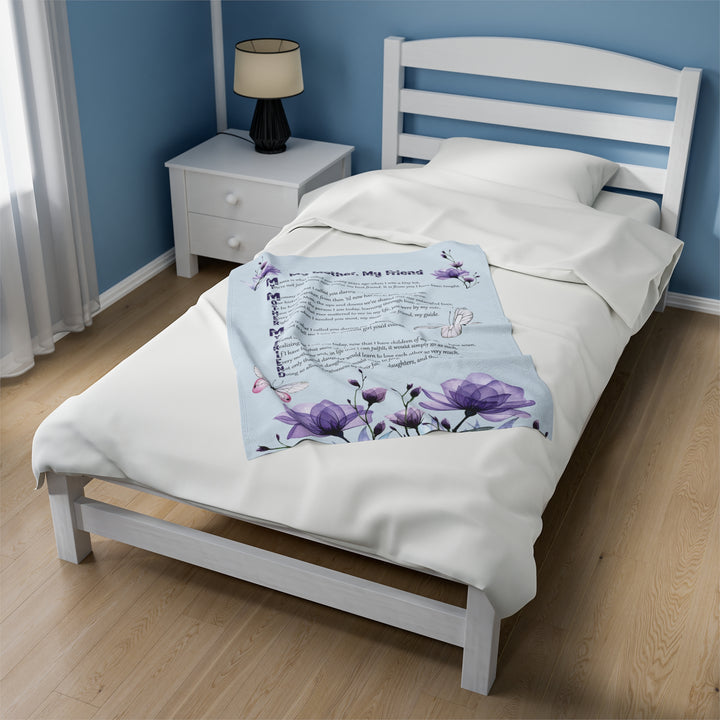 It's Just a Phrase Velveteen Plush Blanket with Acrostic Poem "My Mother, My Friend" - Lovely Flowers Design