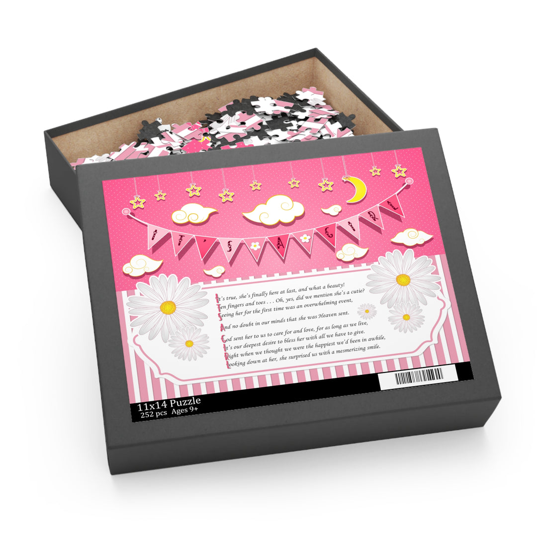 It's a Girl Acrostic Poem Puzzle - Stripes and Polka Dot Design - No Personalization