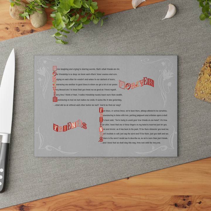 Forever Friends Acrostic Poem Glass Cutting Board - Eclectic Font