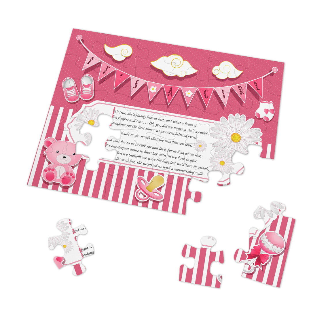 It's a Girl Acrostic Poem Puzzle - Banner and Stripes - No Personalization