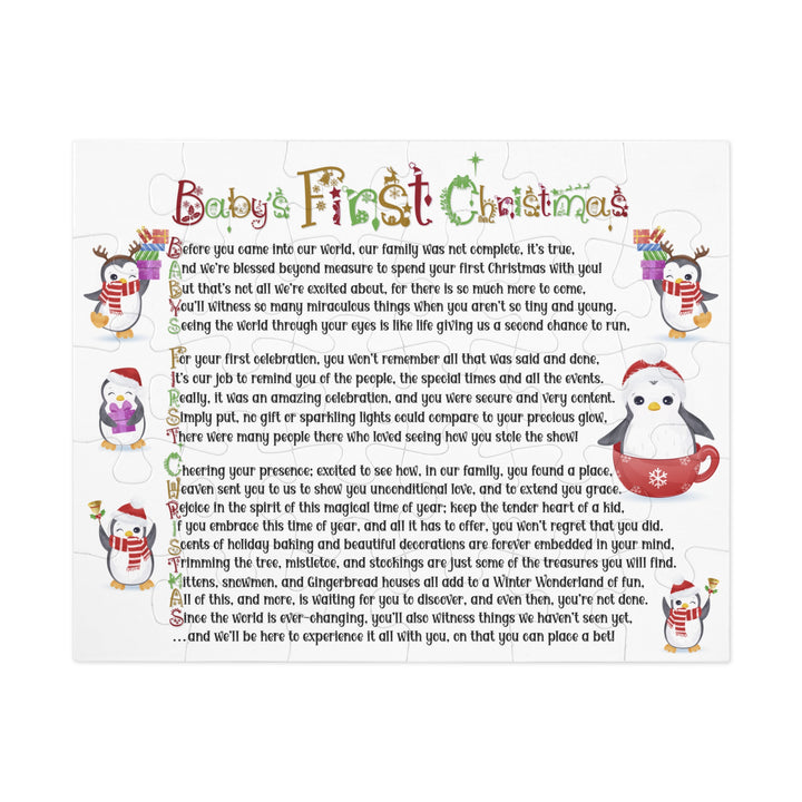 Baby's First Christmas Acrostic Poem Jigsaw Puzzle - Penguins-Christmas Items Font - Tin Box