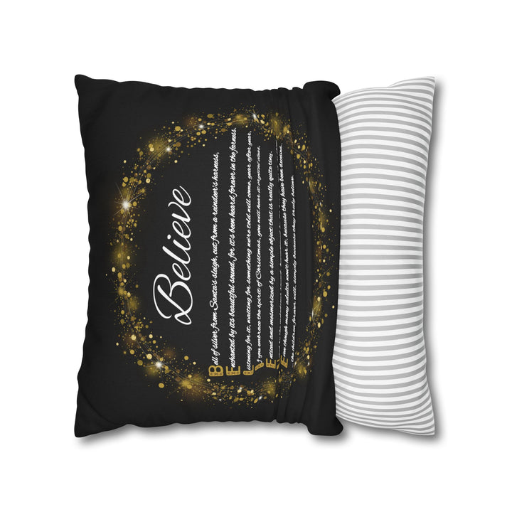 "Believe" Acrostic Poem Pillow Cover from "Learn, Lead, Believe" Collection - Black