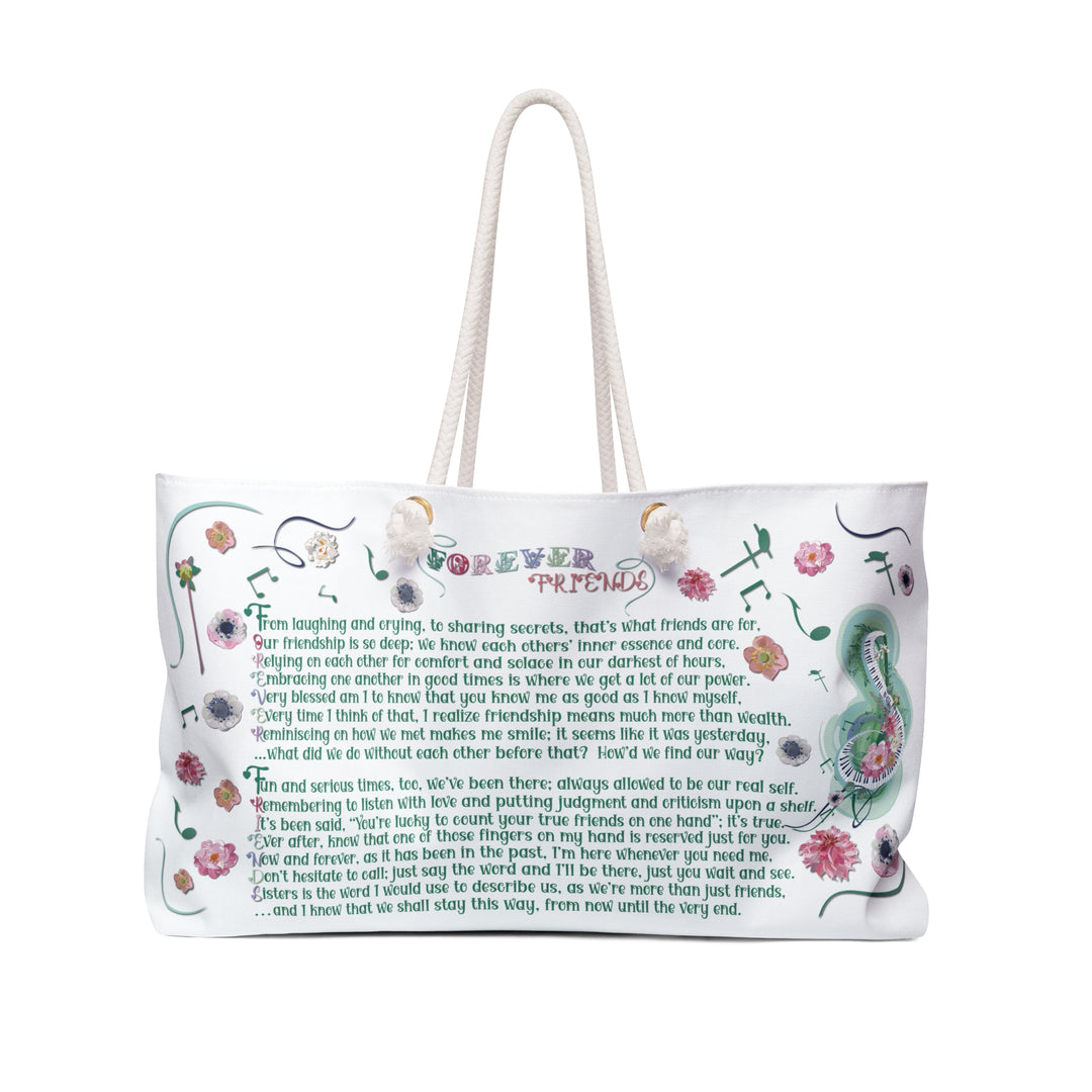 Forever Friends Acrostic Poem Weekender Tote Bag - Musical Notes-Flowers - Personalized