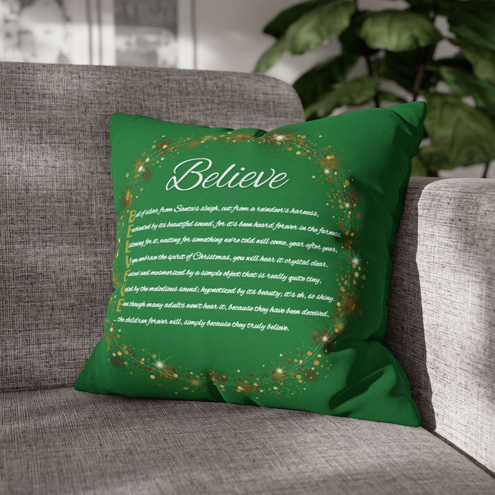 "Believe" Acrostic Poem Pillow Cover from "Learn, Lead, Believe" Collection - Green