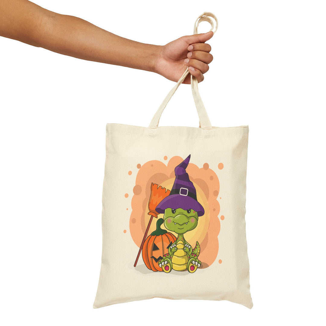 "Happy Halloween" Acrostic Poem Canvas Candy Tote Bag - Baby Dragon - No Personalization