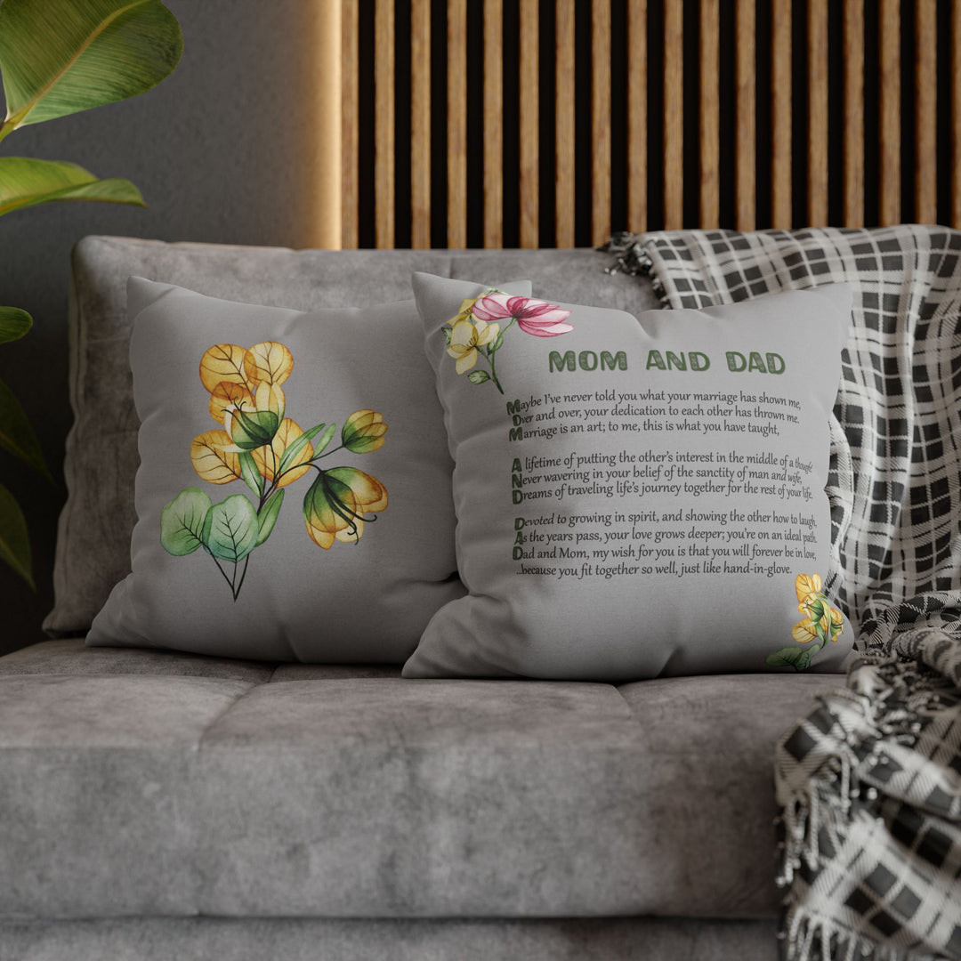 Mom and Dad Acrostic Poem Pillow Cover - Grey