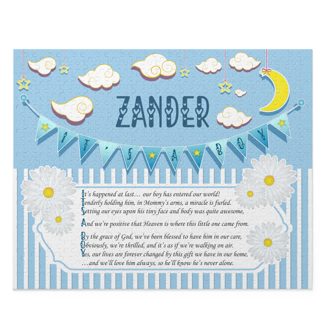 It's a Boy Acrostic Poem Puzzle - Blue-White Stripes Personalized